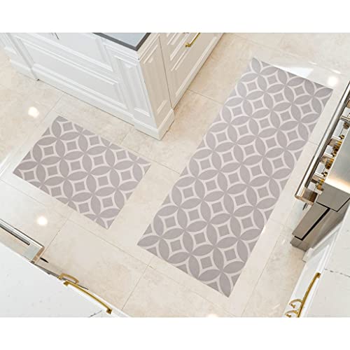 Benissimo-Modern Mats, 24”X62” + 20”X32” Set Of 2 Ultra-Thin (1/10 Inch) Kitchen Mat Rubber Backing, Waterproof, Low Profile, Durable&Non Slip, Indoor Floor Mat For Entry, Patio, Diamond Ring #TOP19