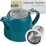 posud Teapot with Infuser – Ceramic Teapot with Strainer for 2 Cups – 550ml Small Tea Pot Infuser for Loose Tea – Stump Tea Pot with Filter for Two (Ocean)