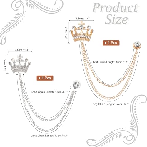 Image of PATIKIL Crown Hanging Chain Brooch Pins, Rhinestone Suit Pins Fashion Crystal Lapel Pins