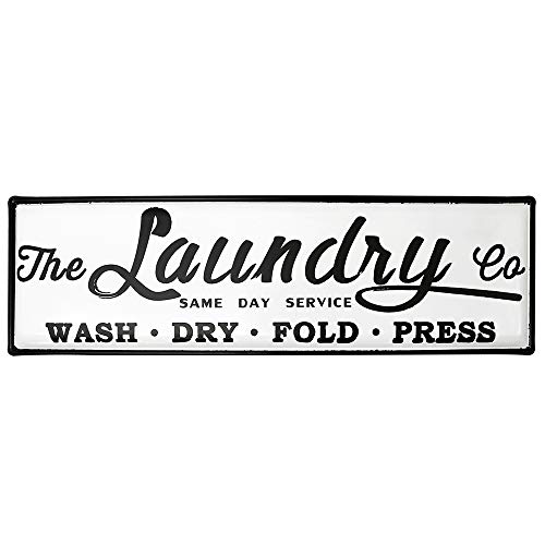 EMAX HOME Wash Dry Fold Press Enamel Laundry Sign for Laundry Room,Vintage Large Laundry Room Wall Decor,Laundry Room Wall Art Waterproof 21" x 6.5"