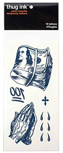Thug Ink Temporary Tattoos - Volume I - 10 Temporary Tattoos ~ Face Tattoos ~ Teardrop, Cross, Praying Hands, Etc. ~ Thug Life ~ Fake Tattoos ~ Water-Transfer Tattoos #TOP1