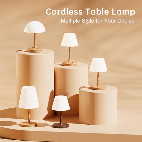 Image of Dawnwake Table Lamp Cordless Bedside Desk Lamp,Rechargeable Battery Operated Lamps for Bedroom Night Stands,3 Colors Touch Dimmable Small Table Kitchen Lamps,4000mAh LED Wood Grain