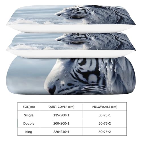 Parure tigre blanc housse de couette 200x200 en microfibre premium