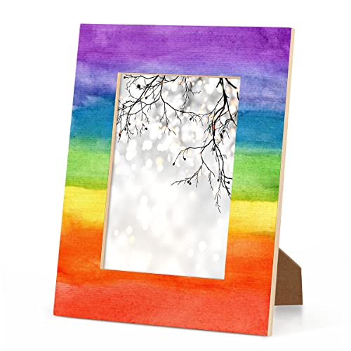Auuxva Picture Frames 4X6 For Wall Decor Abstract Art Stripe Rainbow Hanging Picture Frame With Stand Large Wood Photo Poster Frames Collage For Tabletop, Acrylic Face #TOP4