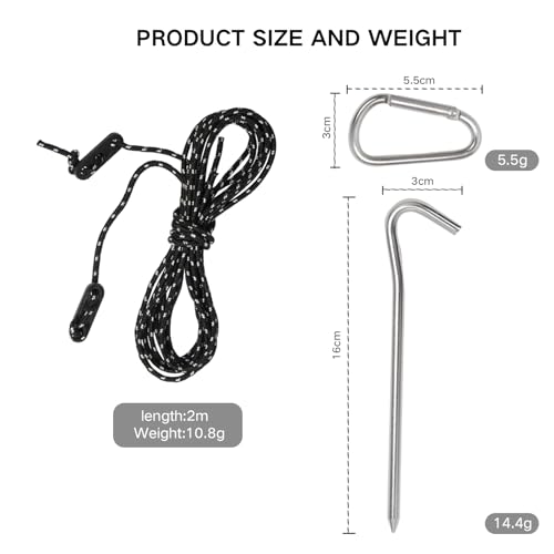 LURICO Camping Zubehör Abspannseile Camping Set – 8X reflektierende Zeltleinen (2m, 2mm) + 8X Alu-Heringe & 8X Alu-Spanner für sichere Zeltbefestigung (Schwarz)