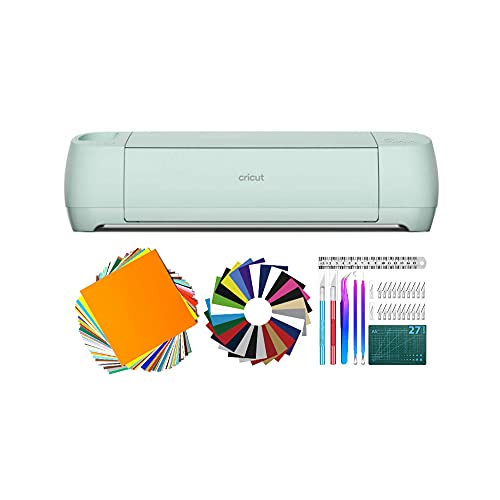 Cricut Explore 3 with Heat Transfer Vinyl Sheets, Permanent Adhesive Backed Vinyl Sheets and Weeding Craft Tool Set Bundle (4 Items)