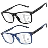 Amorays 2 Pack Premium Gleitsichtbrille Progressive Multifokus Lesebrille Herren Ultraleicht TR90 Frame Blaulichtfilter hochwertig Lesebrillen DJ8085（Schwarz&Blau，+3.00）