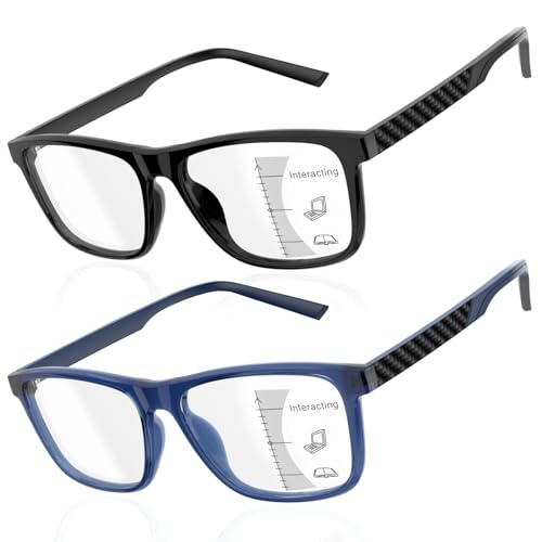 Amorays 2 Pack Premium Gleitsichtbrille Progressive Multifokus Lesebrille Herren Ultraleicht TR90 Frame Blaulichtfilter hochwertig Lesebrillen DJ8085Schwarz&Blau+2.00