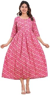 The Moon Star Women's Cotton Floral Printed Anarkali Maternity Feeding Kurti | Breastfeeding Dress for Mothers | Zipper Fe... Price In India