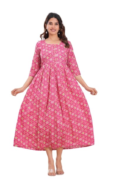 Image of The Moon Star Women's Cotton Floral Printed Anarkali Maternity Feeding Kurti | Breastfeeding Dress for Mothers | Zipper Feeding Kurti,Nursing Kurti, Comfortable and Trendy Maternity Wear
