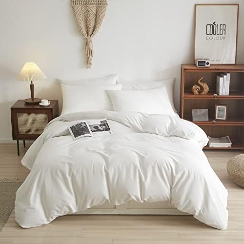 Mucalis Queen White Duvet Cover Washed Brushed Microfiber Off White Duvet Cover Set Full Queen 3pc White Bedding Duvet Cover with Zipper Closure Ultra Soft Comfy