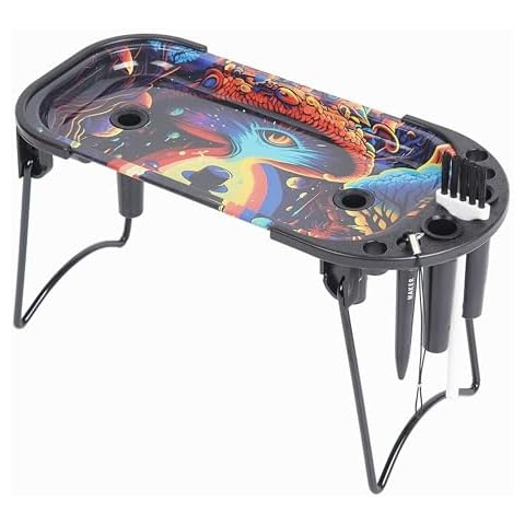 Foldable Metal Rolling Tray, Large Coloful Multi-Purpose Metal Tray, 9.4 x 4.13 inches Table Organizer Kit Including Tools Holder Cleaning Brush Plugs Cartoon Eye Pattern Cover