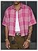 GORGLITTER Men's Gingham Cropped Shirt Button Up Number Graphic Boxy Short Sleeve Vacation Crop Tee Tops Streetwear Pink X-Large