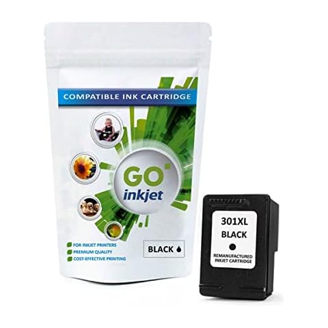 GO Inkjet 301 XL Black Ink Cartridge compatible for use with HP Inkjet Printers. Remanufactured Ink Cartridge, Premium Quality Printer Inks Replacement Cartridge Pack Cover