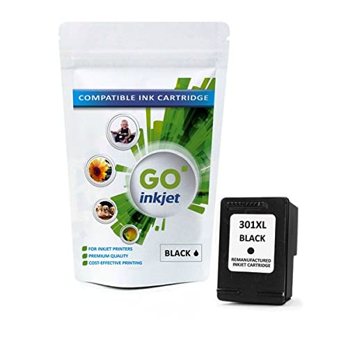 GO Inkjet301 XL Black Ink Cartridge compatible for use with HP Inkjet Printers. Remanufactured Ink Cartridge, Premium Quality Printer Inks Replacement Cartridge Pack