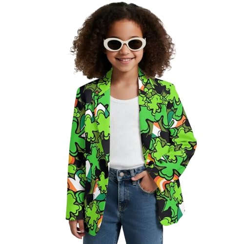 Epaihaiy St Patricks Day Suit Blazer Outfits for Girls 7-8 Uniform Jackets Irish Flag Leaf with Pockets Clothes for Teen Girls Back to School Outfits Fashion Clothes Green