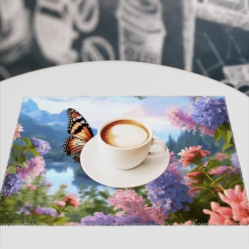 Set de table rectangulaire motif papillon résistant chaleur 6x - 8
