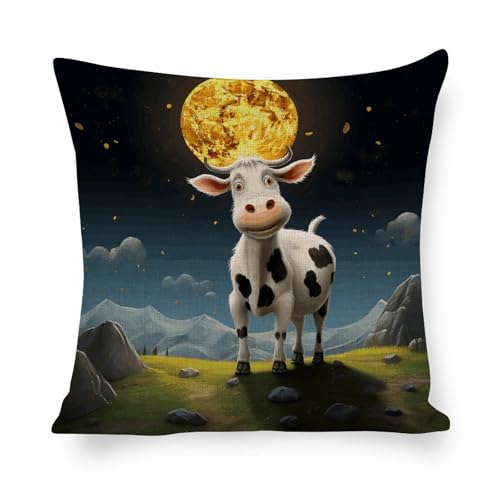 Housse de coussin imprimé vache sur la lune idée cadeau déco originale - 3