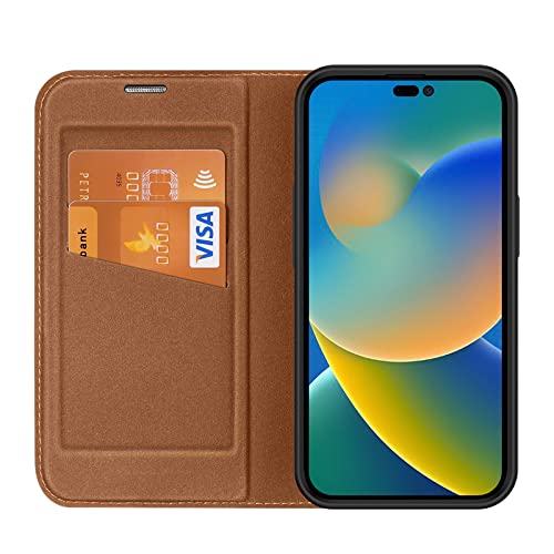 Coque cuir iPhone 14 Pro Max magnétique haut de gamme et son étui portefeuille marron