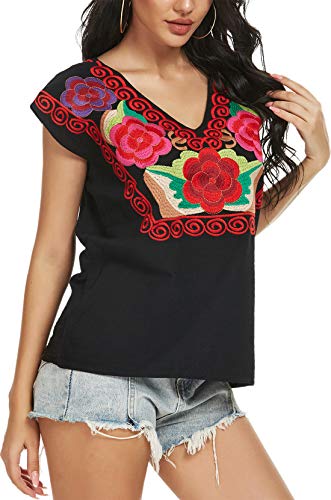 YZXDORWJ Women's Mexican Peasant Blouse Cotton Tops White Shirt