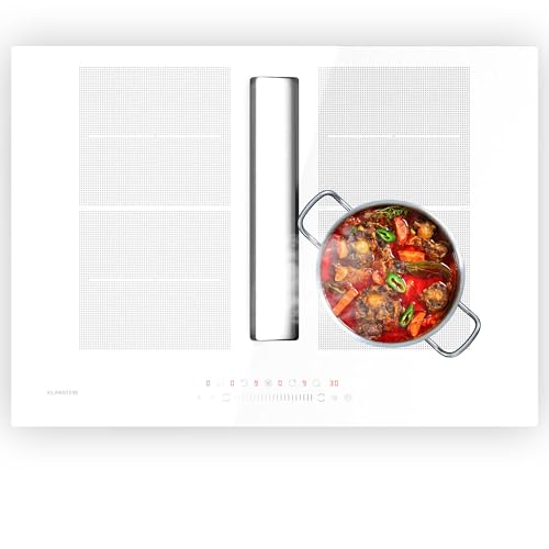 Klarstein Chef-Fusion Placa de Inducción con Extractor Integrado - Flex-Zone de 7200 W, 590 m³/h, Eficiencia Energética A, Control Táctil, Diseño Estético, Acero Inoxidable y Cristal