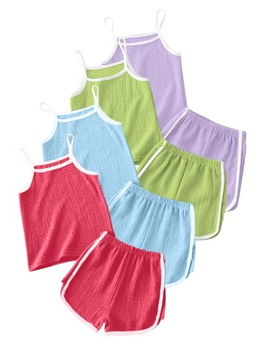 Image of Girls 8 Pieces Summer Outfits Casual Cami Tank Top and Dolphin Shorts Clothing Sets 4-8Y