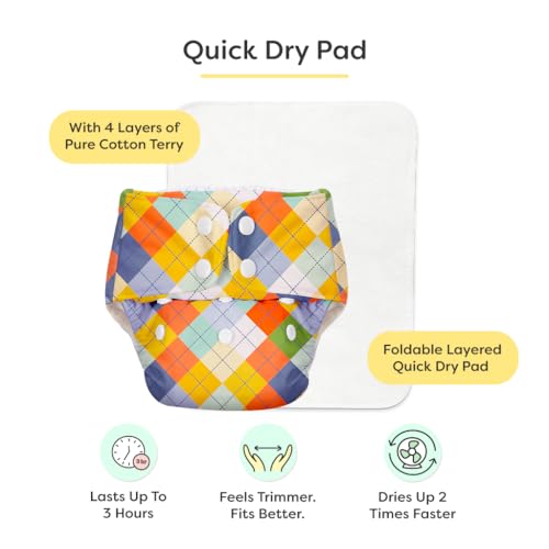 Image of SuperBottoms BASIC Cloth Diaper with UltraThin Dry Pad & 5 Disposable Easy Clean Top Sheets | Reusable & Washable | Adjustable Fit for Babies 3m-3y
