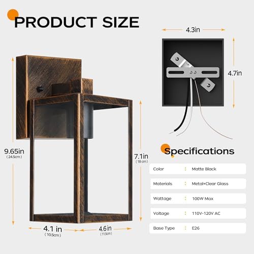 WIHTU Outdoor Lights for House, LED Exterior Front Porch Light Fixtures for Outside, Waterproof Wall Light Outdoor, Sconce Lights for Patio, Garage, Doorway, Entryway (Black Brush Gold)