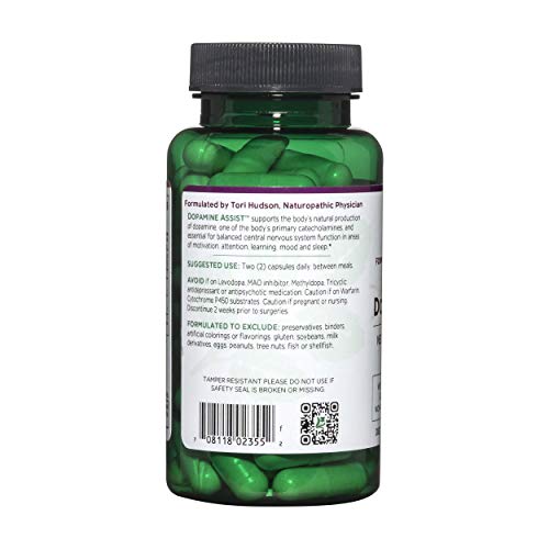 Vitanica Dopamine Assist, Dr Formulated Dopamine Supplement, L-Tyrosine, Mucuna Pruriens Organic Neurotransmitter Mood Support, Vitamin B6, Folate, Green Tea Extract Quercetin Vegan, 60 Capsules #TOP2