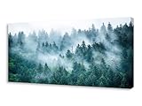 Aibonnly Wall Art Canvas Misty Foggy Mountain Landscape Painting 1 Piece Forest Trees Picture Poster Print Framed and Stretched Ready to Hang for Living Room Bedroom Wall Decor