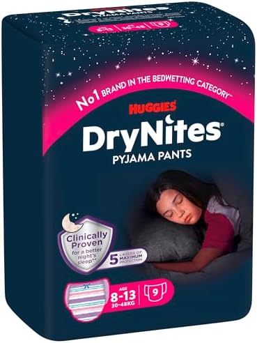 HUGGIES DryNites Nachtwindeln Mädchen 8-13 Jahre, 9 Stück, Pyjama Pants