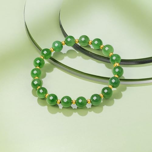 24K Solid Gold Green Jade Bracelet Pure Real Gold Stretch Beaded Bracelet Gold Jewelry for Women Lover Mom Y19121553