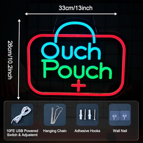 Image of Ouch Pouch Neon Light Sign for Wall Decoration Dimmable Burger LED Light Sign Open for Business Food Neon Room Decoration for Bar Party Favors USB Powered
