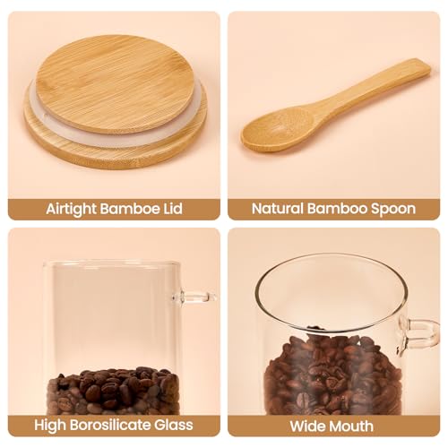 Image of 6 Pack Overnight Oats Containers with Bamboo Lids and Spoons - 22 oz Airtight Glass Jars with Lid, Meal Prep Jars for Chia Pudding, Yogurt, Salad, Cereal, Coffee, Flour | Food Storage Canister