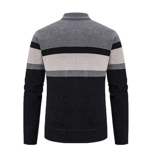 Men Striped Cardigan Slim Knitted Sweaters Stand Collar Zipper Knitting Sweatercoat3