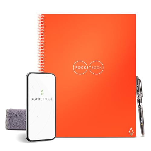 Image of Rocketbook Smart Reusable Notebook - Dotted Grid Eco-Friendly Notebook with 1 Pilot Frixion Pen & 1 Microfiber Cloth Included - Beacon Orange Cover, Letter Size (8.5 inch x 11 inch)