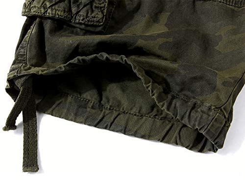 Shorts Cargo Masculinos Camuflados Bermudas Casual Algodão de Verão Perna Reta (sem cinto) Verde Esc