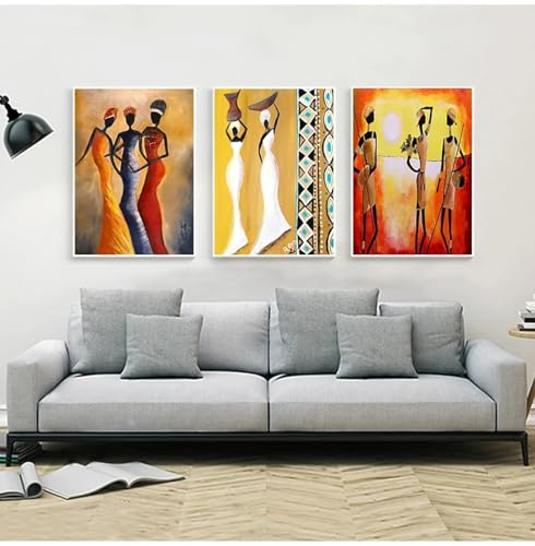 Peinture sur toile femme africaine TONGYINLI pour habiller un mur vide, 3 cadres rétro 20x30
