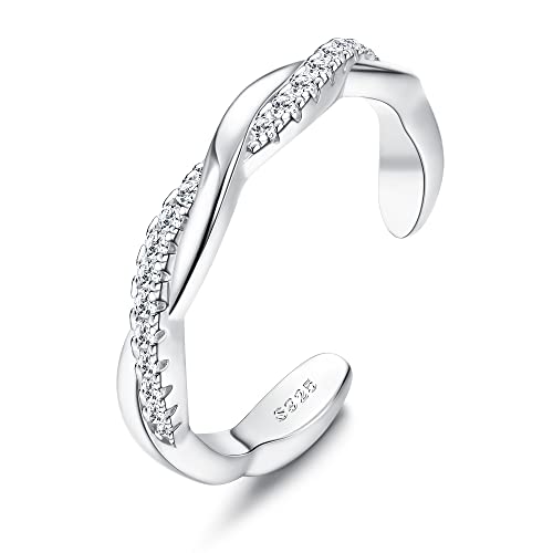FIASASO 925 Sterling Silver Toe Rings for Women Adjustable 14K White Gold Plated Flower Cz Snake Twist Opal Band Rings Summer Beach Open Toe Rings Foot Jewelry