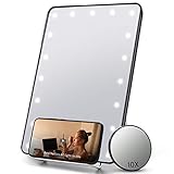 Makeup Vanity Mirror with Light and Phone Holder, Lighted Makeup Mirror with 20 LED Light and 10X...