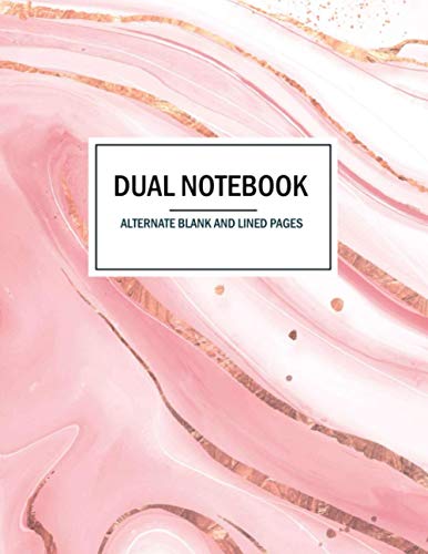 Dual Notebook Alternate Blank And Lined Pages: Pink Marble Blank And Lined Journal For Women