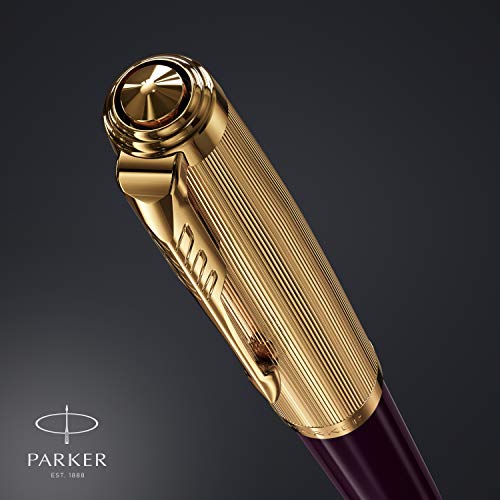 Parker 51 Fountain Pen Deluxe Plum Barrel with Gold Trim Fine 18k Gold Nib with Black Ink Cartridge Gift Box