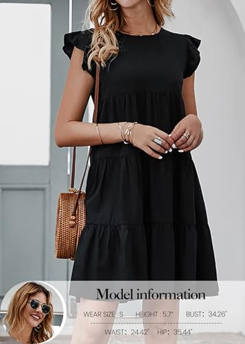 Image of KIRUNDO Summer Dresses for Women Sundress Sleeveless Ruffle Sleeve Round Neck Loose Short Flowy Pleated Mini Babydoll Dress