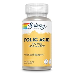 Solaray Folic Acid – Vitamin B9 Folic Acid Supplement, Prenatal Vitamin – Blood Cell Development Support – Vegan, Lab Verified, 60-Day Guarantee – 100 Servings, 100 VegCaps
