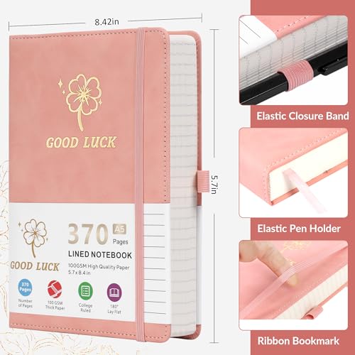 Lined Hardcover Notebooks For Work,370 Pages Leather Travel Journal For Women Men,Daily Journaling Notebooks For Note Taking,Lay Flat Note Books For Work,Blank A5 Journal Notebook Diary,College Ruled Notebook Journal For Writing,5.7"×8.4"(Pink) - Image 3