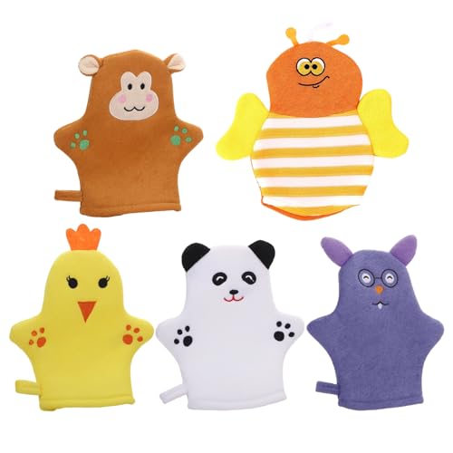 Bathing Gloves – 5 Pieces Reusable Soft Washcloths for Baby and Adult | Ergonomic Non-Slip Gentle Body Cleaning Tool, Toddler-Friendly Bathroom Accessory for Home Shower Spa Use, 200g Multicolor