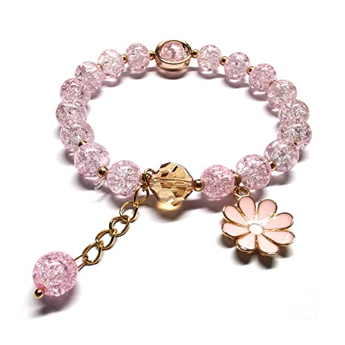 Glazed Flowers Crystal Bead Bracelets 8mm Gemstone Beaded Stretch Bracelet with Flower Bracelet for Women