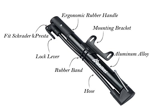 Bike Pump,Compatible With Presta And Schrader Valve Portable Bicycle Pump,Aluminum Alloy Floor Bicycle Air Pump,Compact Mini Bicycle Tire Pump,Bonus Bike Patch Kit,Black #TOP5