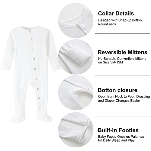 ACESTAR Newborn Baby Footed Pajamas with Mitten Cuffs - Cotton Snap-Up Baby Sleepers for Sleep and Play Footies 0-12 Months2