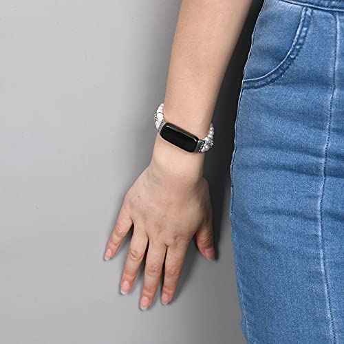 Image of Wongeto Compatible with Fitbit Luxe Bands,Fashion Handmade Elastic Stretch Pearl Bracelet Women Replacement Strap for Fitbit Luxe accssorises
